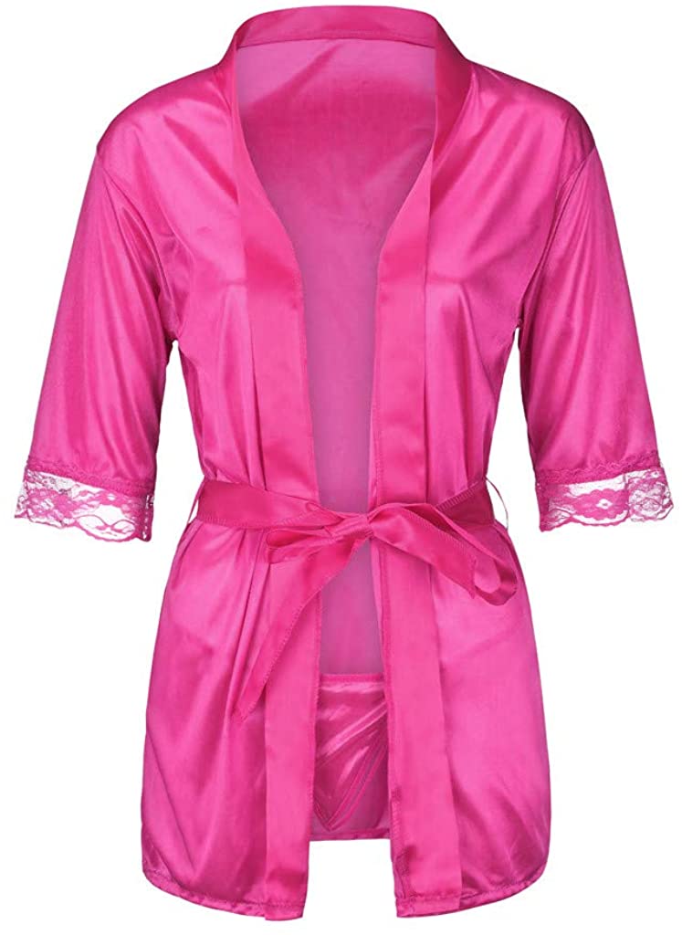 Price:$1.99 Shilinf Women's Satin Short Kimono Robe Plain Dressing Gown Bathrobe Bridal Wedding Party Loungewear Hot Pink at Amazon Women’s Clothing store