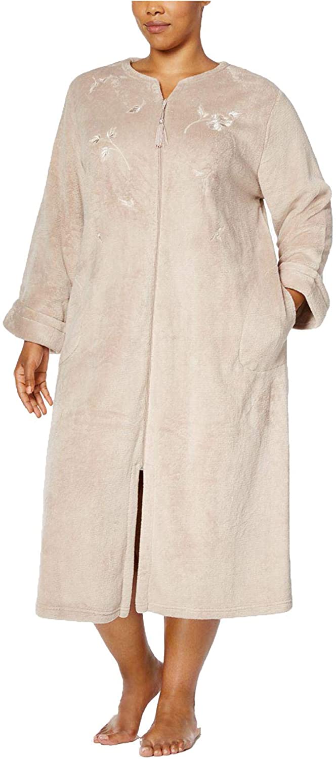 Price:$64.99 Miss Elaine Womens Plus Size Embroidered Fleece Robe Color Beige Size Petite Medium at Amazon Women’s Clothing store