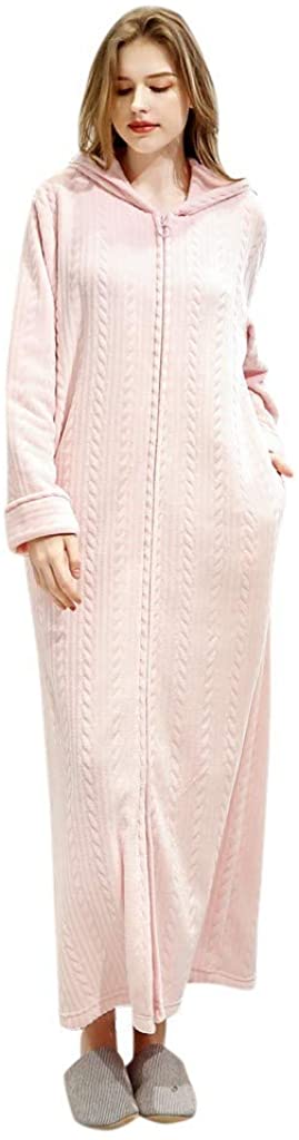 Price:$21.99 Long Hooded Zipper Bathrobe Hooded Pajamas for Womens Robes Winter Warm Housecoat Nightgown Sleepwear Loungewear at Amazon Women’s Clothing store