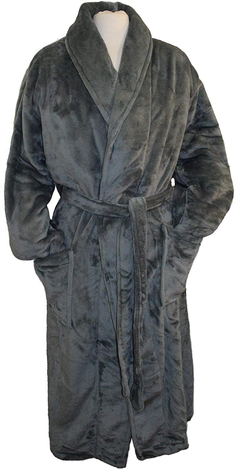 Price:$49.99 Tri Color Robes Customizable Women's Microfiber Plush Luxury Robe (Charcoal Grey) at Amazon Women’s Clothing store