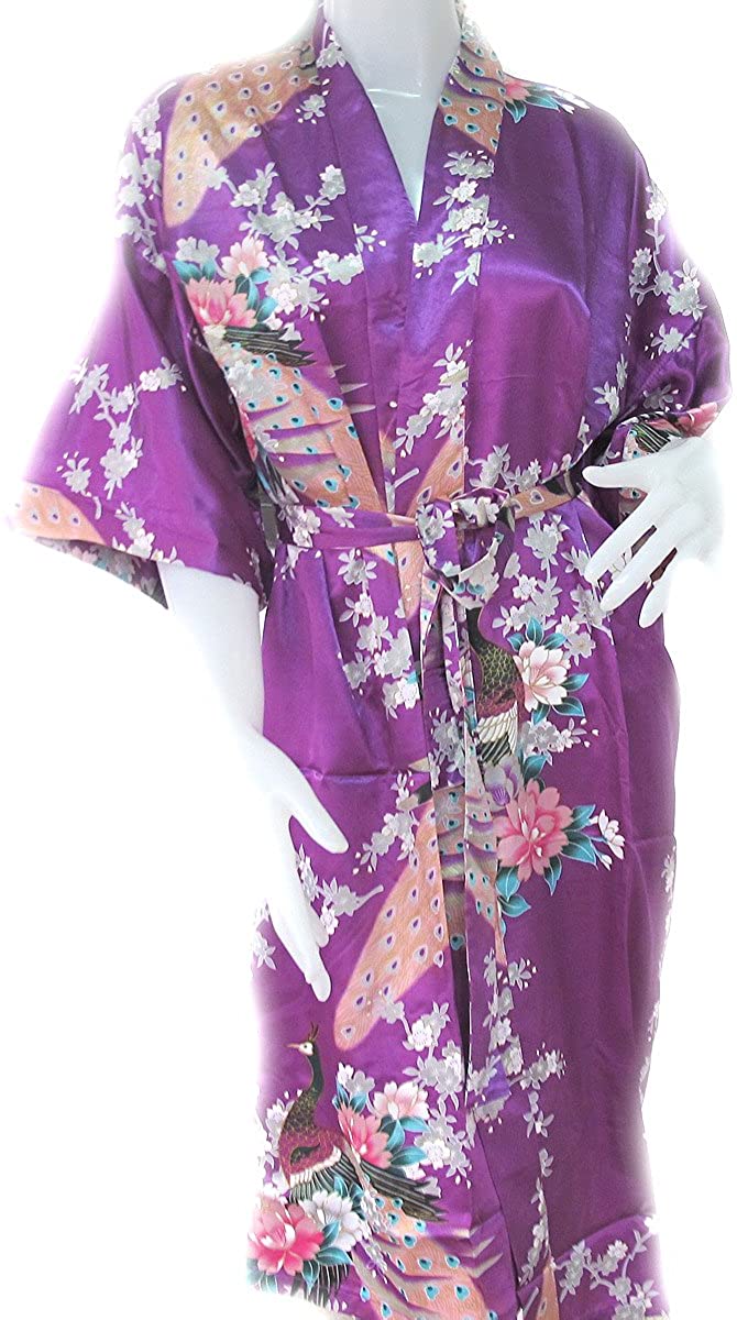Price:$18.94 100% Thai Silk Robe- Asian Peacock Design- Purple Color at Amazon Women’s Clothing store  Bathrobes