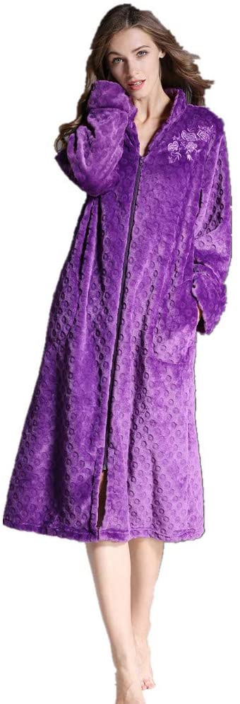 Price:$24.99    KKING Women's Full Length Fleece Bathrobe Plus Size Embroidery Super Soft Couple  Clothing