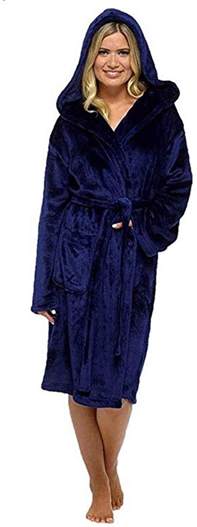 Price:$8.07 BITOPYTOPSIY Women's Hooded Fleece Robe Soft Plush Bathrobe Fluffy Winter Warm Long House Long Sleeved Coat at Amazon Women’s Clothing store