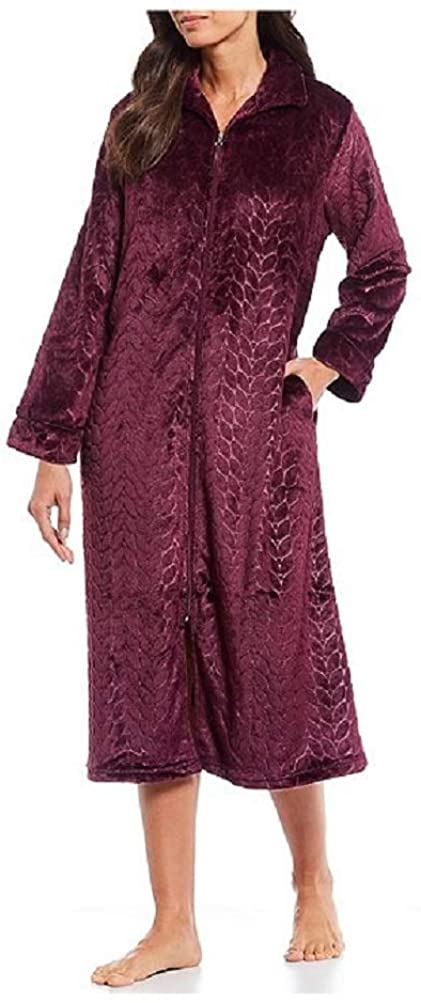 Price:$49.97 Miss Elaine French Fleece Embossed Patterned Zip-Front Long Robe at Amazon Women’s Clothing store