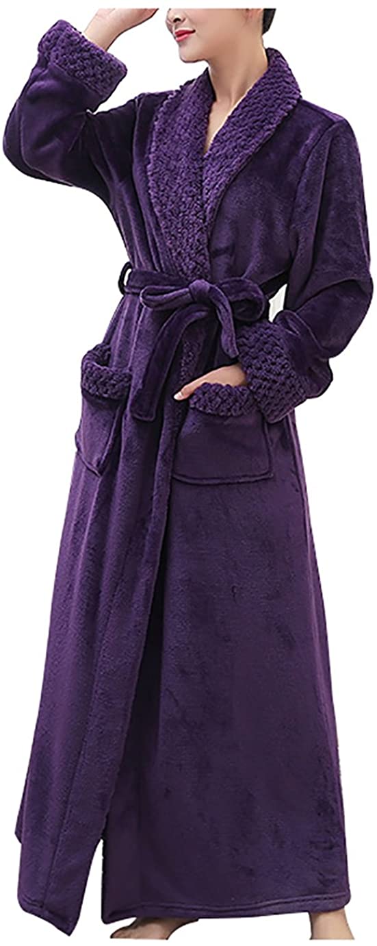 Price:$19.99 Unisex Long Bathrobe Spa Shawl Robe Soft Microfiber Fleece Sleepwear with Belt at Amazon Women’s Clothing store