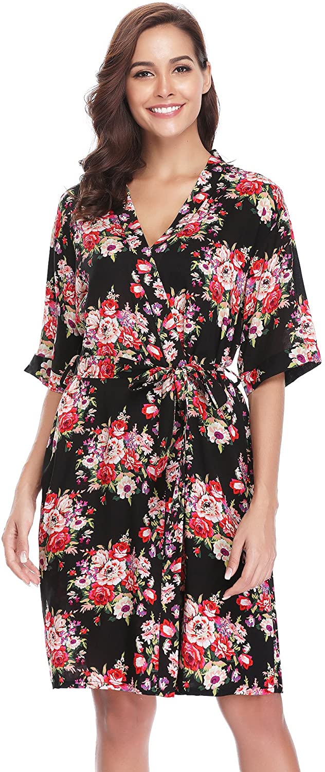 Price:$4.69 Hawiton Women's Cotton Kimono Robes Floral Short Bride Bathrobe Nightgown Robe at Amazon Women’s Clothing store