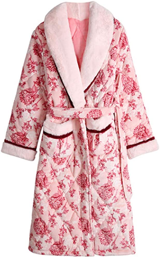 Price:$77.99 Winter Warm Flannel Bathrobe Women Knee-Length Bath Robe Dressing Gown Sleepwear at Amazon Women’s Clothing store