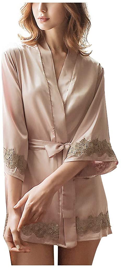 Price:$2.69 Mifelio Women's Pure Color Kimono Robes Short Satin Nightwear Bridesmaids Lingerie at Amazon Women’s Clothing store