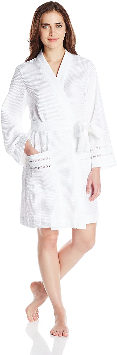 Price:$132.70 Oscar de la Renta Women's Waffle Weave Short Robe, White, XL at Amazon Women’s Clothing store