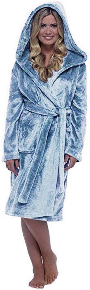 Price:$10.16    Buedvo Women's Plush Robe Long Sleeve Bathrobe Lengthened Shawl Bathrobe Home Clothes Long Sleeved Robe Coat Bathrobe (S, Blue)  Clothing