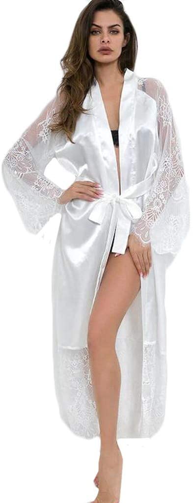 Price:$0.01    Peigen Women Sexy Silk Lace Satin Kimono Robe Bathrobe Lingerie Sleepwear Belt Pajamas  Clothing