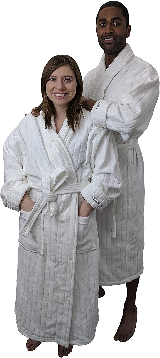 Price:$54.99    Pillowtex Women's Robe Featured in Luxury Resorts – Robes by Boca Terry – White Stripe 100% Velour Cotton  Clothing