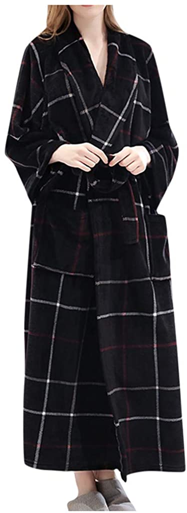 Price:$29.99 SPORTTIN Women's Flannel Robe Long Warm Fleece Plaid Bathrobe Soft Plush Nightgown with Pockets at Amazon Women’s Clothing store