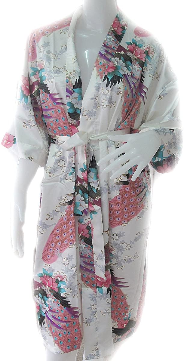 Price:$19.95 100% Thai Silk Robe- Asian Peacock Design- Pure Ivory Color at Amazon Women’s Clothing store  Bathrobes