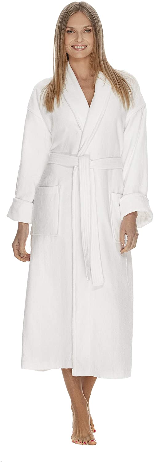 Price:$72.99 Boca Terry Womens Robe - 100% Cotton Shawl Collar Velour Bathrobe for Women - Medium, Large - White at Amazon Women’s Clothing store