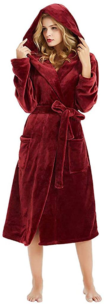 Price:$8.99 NRUTUP Deals, Women's Shawl Bathrobe, Hooded Lengthened Plush Sleepwear Loose Comfort Long Sleeved Coat at Amazon Women’s Clothing store