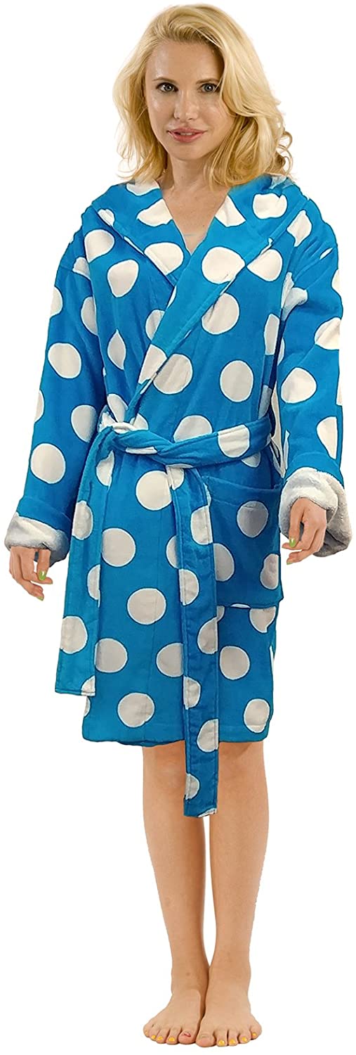 Price:$44.95    Customized Hooded Robe, Terry Cotton Bathrobe for Women, Ladies - Aqua Blue - Small Medium  Clothing