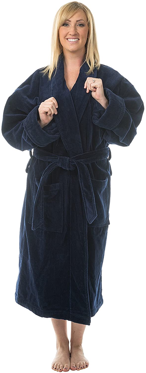 Price:$64.95 Comfy Robes Women's Terry Velour Shawl Collar Bathrobe, L/XL Navy at Amazon Women’s Clothing store