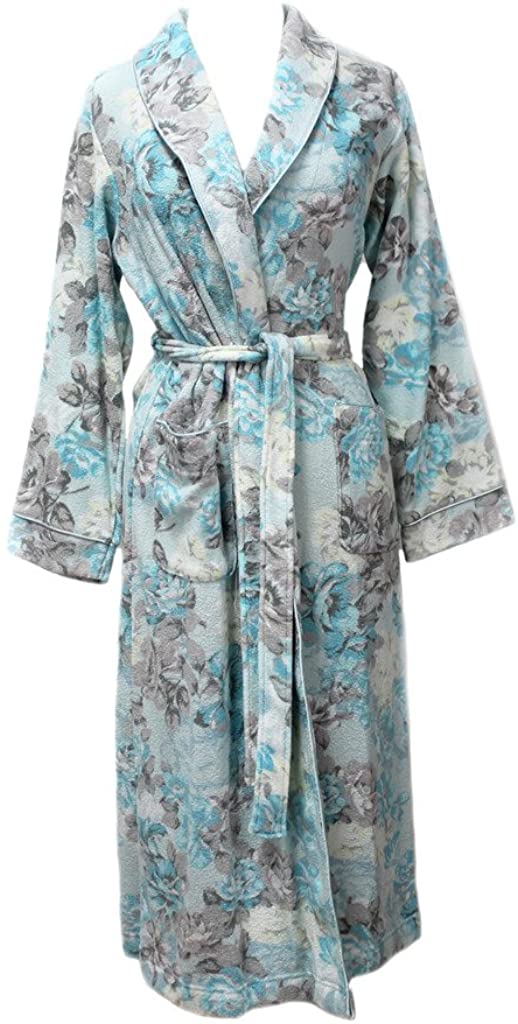 Price:$59.00 Miss Elaine 806025 New Blue Floral Brushed Back Terry Long Robe Sleepwear Large at Amazon Women’s Clothing store