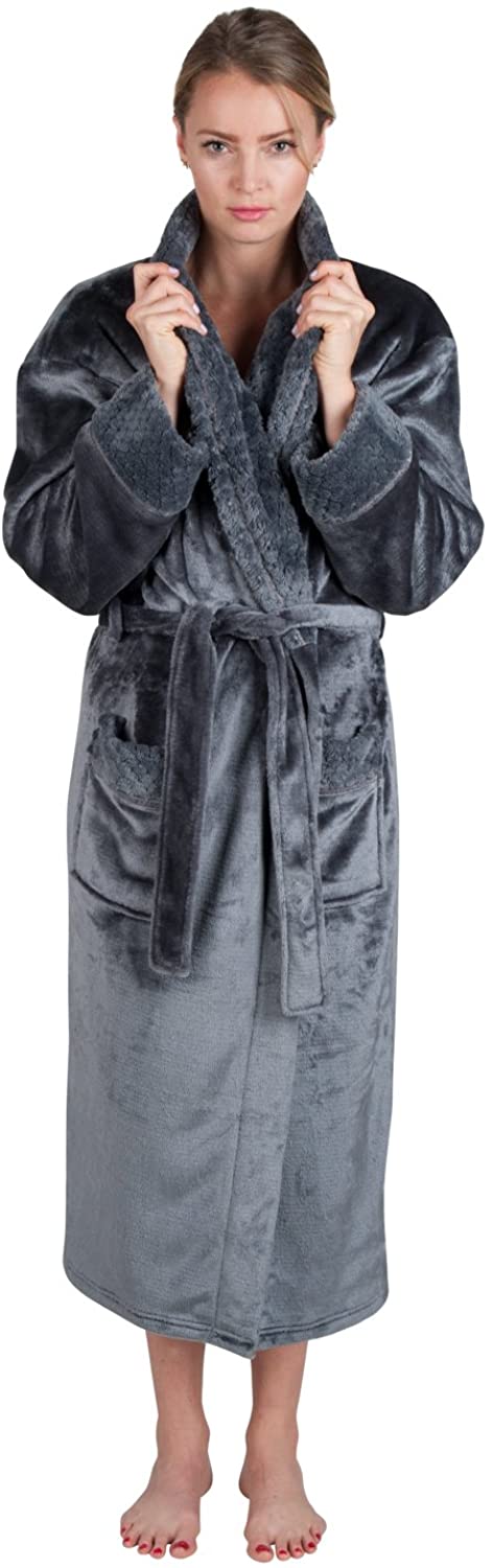 Price:$29.97 Women's 48" Spa Style Full Length Robe with Velvet Collar & Cuffs (Medium, Shades of Gray) at Amazon Women’s Clothing store