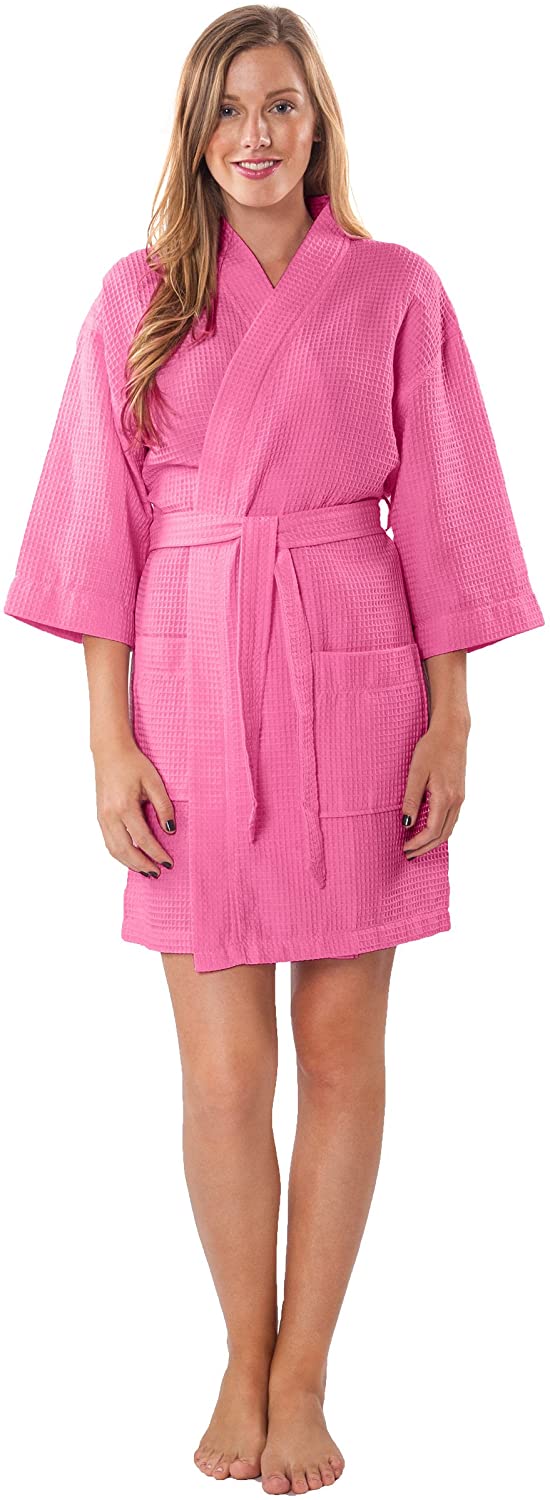 Price:$25.99 Turquaz Linen Personalized Embroidered Lightweight Knee Length Waffle Kimono Bridesmaids Spa Robe Fuschia at Amazon Women’s Clothing store