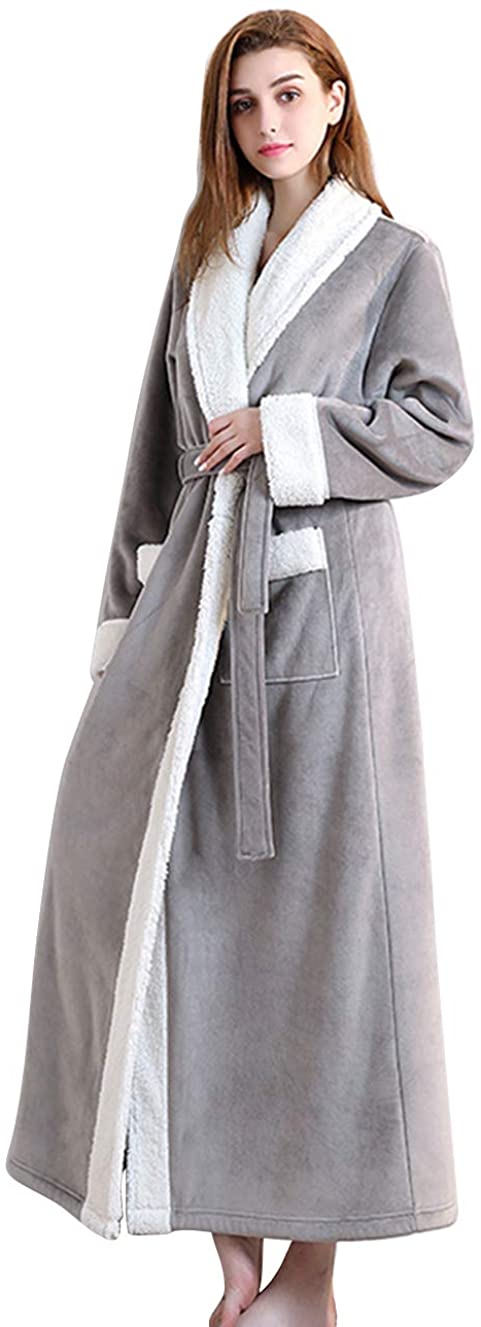 Price:$29.99 LEINASEN Womens Fleece Flannel Plush Bathrobe, Shawl Collar Ladies Long Robes at Amazon Women’s Clothing store