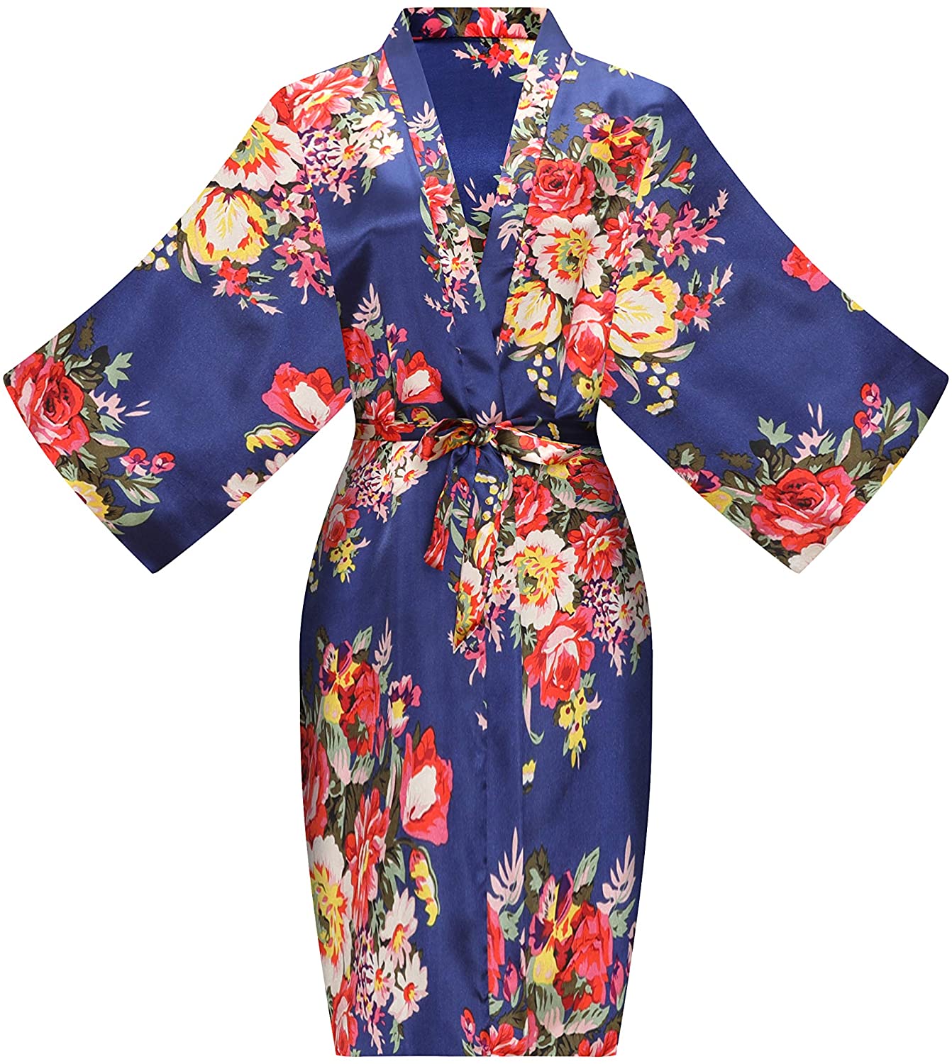 Price:$11.88 ALHAVONE Women's One Size Floral Silky Short Kimono Robe for Bride Bridesmaid Getting Ready (Navy, 1) at Amazon Women’s Clothing store