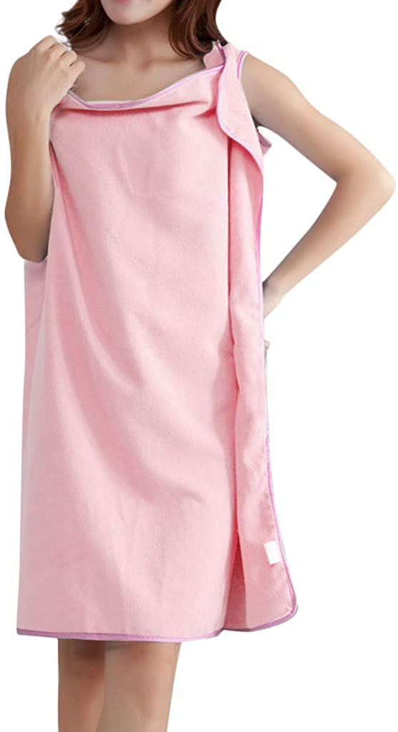 Price:$2.68 Bathrobes for Women Terry Cloth, Tube Wearable Wrap Soft Absorb Solid Color Bath Towel Beach Unique Design-Pink at Amazon Women’s Clothing store
