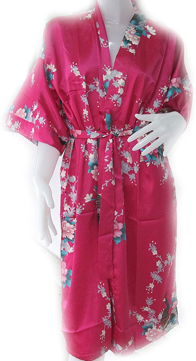 Price:$19.95 100% Thai Silk Robe- Asian Peacock Design- Scarlet Red Color at Amazon Women’s Clothing store  Bathrobes