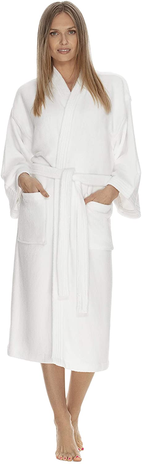 Price:$44.95 Boca Terry Womens Robe - Plush Kimono Bathrobe for Women - Thick & Warm Microterry Bathrobe - Medium/Large White at Amazon Women’s Clothing store