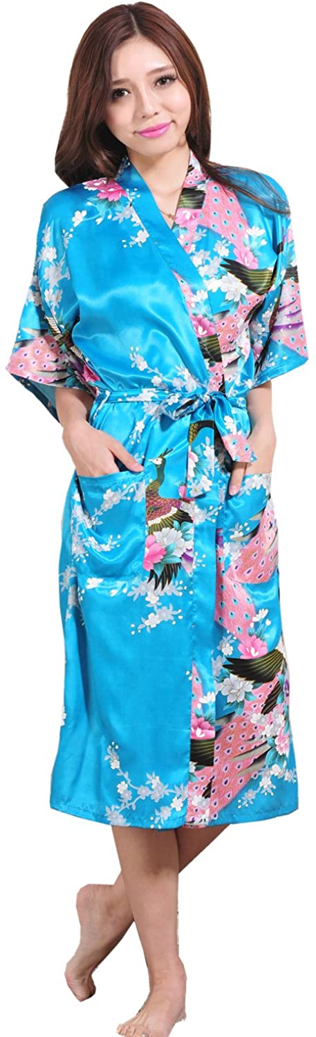 Price:$16.88 MUST ROSE SPORTS AND HOMEWEAR Women Long Kimono Robe Peacock Satin Nightwear Peacock &Blossoms at Amazon Women’s Clothing store