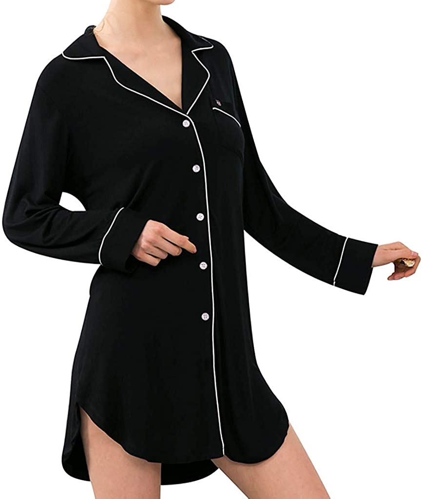 Price:$9.24 Zoilmxmen Womens Classic Nightdress, Women's Sexy Loose Long-Sleeved Button Pajamas Comfortable On-Site Service at Amazon Women’s Clothing store
