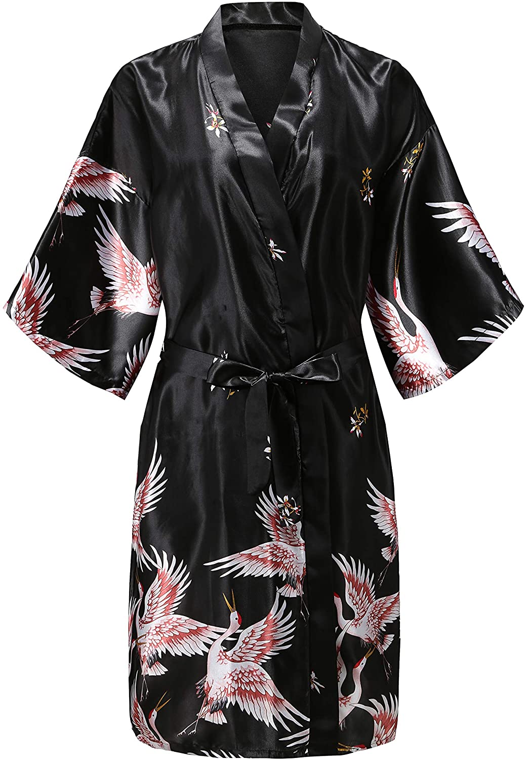 Price:$9.99 EPLAZA Women Crane Patterns Silky Robes for Bride Bridesmaid Wedding Bridal Party Short Sleepwear Night Gown (Black) at Amazon Women’s Clothing store