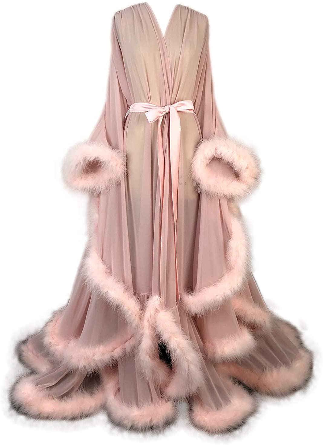 Price:$129.00 Old Hollywood Feather Robe Sexy Boudoir Robe Feather Bridal Robe Chiffon Long Wedding Scarf New Custom Made at Amazon Women’s Clothing store