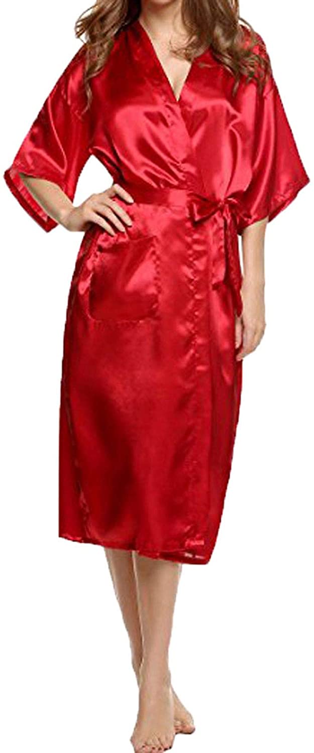 Price:$4.15 Women Kimono Robes Satin Lightweight Long Robe Lingerie Nightwear Bathrobe Soft Sleepwear V-Neck Ladies Loungewear at Amazon Women’s Clothing store