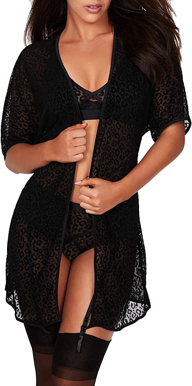 Price:$29.99 Frederick's Of Hollywood Women's Mesh Kimono Robe - Ladies Sexy Lingerie Nightgown - Selene Black Night, Large at Amazon Women’s Clothing store