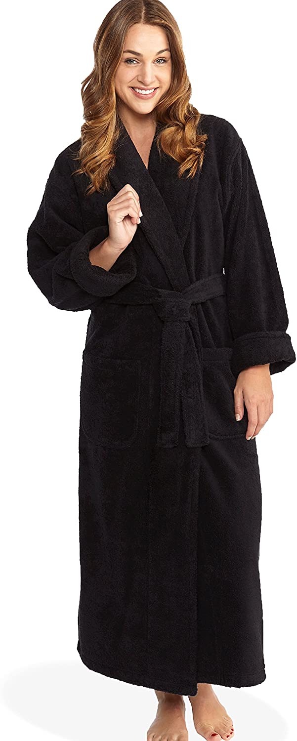 Price:$59.99 Parador Women's Full Ankle Length Terry Shawl Collar Robe - 100% Pure Turkish Cotton - (Small, Black) at Amazon Women’s Clothing store
