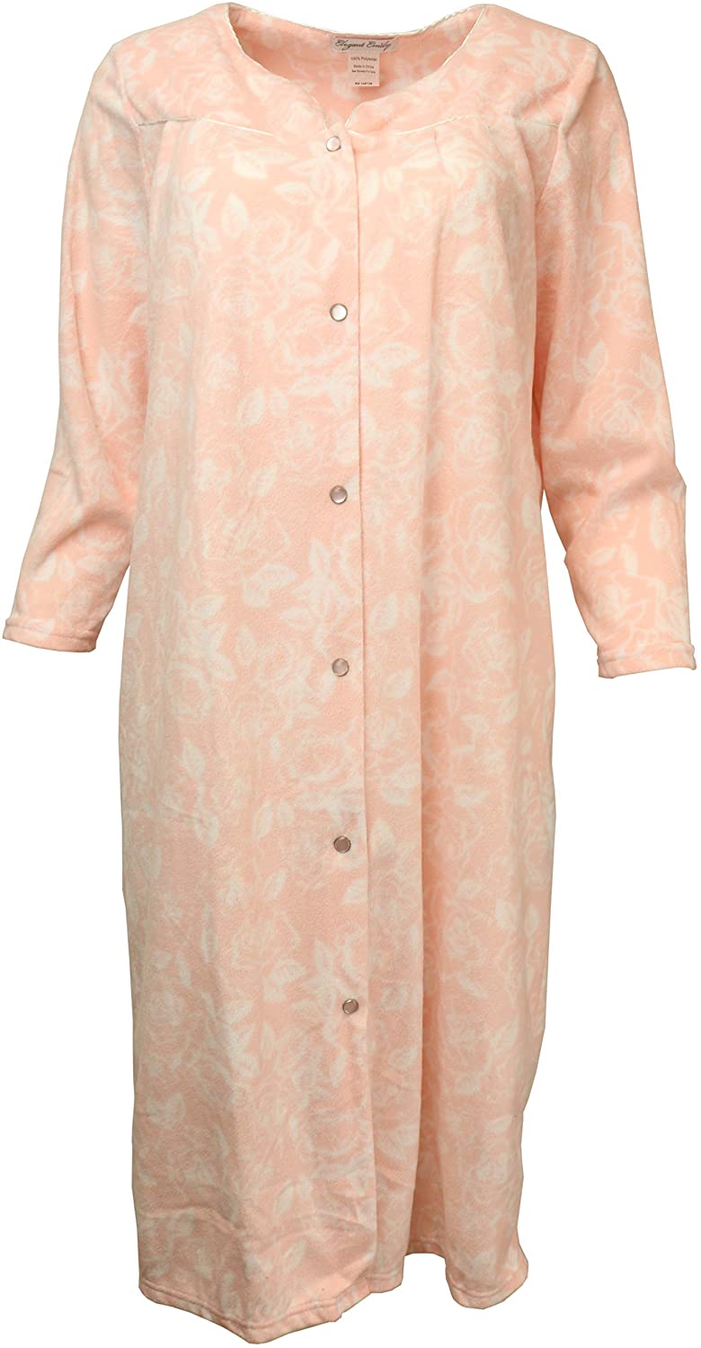 Price:$19.99 Elegant Emily Women's Fleece Snap Front Duster Robe at Amazon Women’s Clothing store