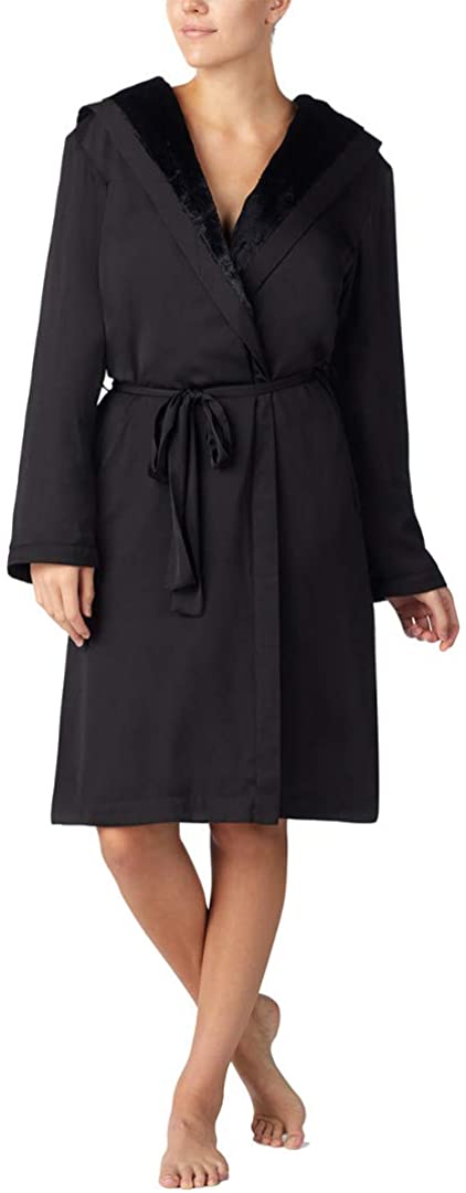 Price:$38.00 Donna Karan Robe w/Faux Fur Lining Black SM/MD at Amazon Women’s Clothing store