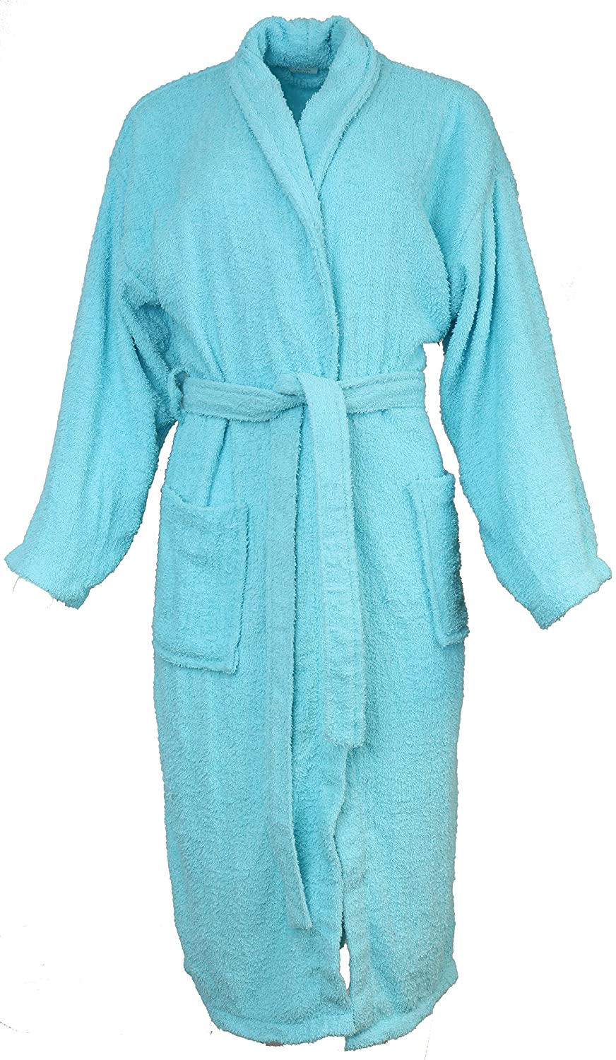 Price:$28.00 Sindrella Women's 100% Cotton Terry Classic Bathrobe, OS, Two Pockets (Turquoise Blue) at Amazon Women’s Clothing store