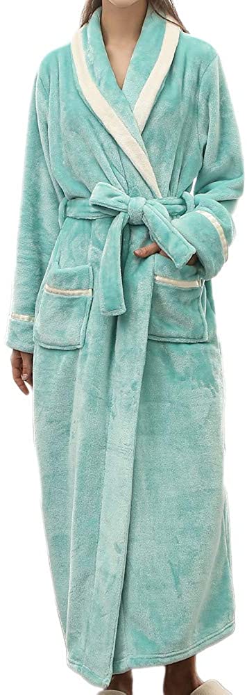 Price:$9.99 Women Fleece Robe with Satin Trim | Luxurious Plush Spa Bathrobe Waffle Design at Amazon Women’s Clothing store