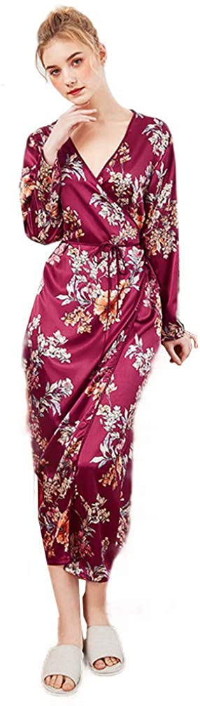 Price:$18.00 Bridesmaids Kimono Robes Floral Wedding Gifts Bathrobes Sleepwear Long at Amazon Women’s Clothing store