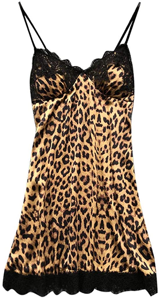 Price:$4.21 Swyss Sexy Lingerie Women's Leopard Sleepwear Satin Lace Trim Bralette Chemise Nightgown M-XL at Amazon Women’s Clothing store