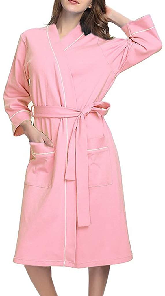 Price:$10.99 Women's Summer Pajamas Cotton Solid Color Lace-up Robe Nightgown Bathrobe with Belt Pocket Lingerie at Amazon Women’s Clothing store