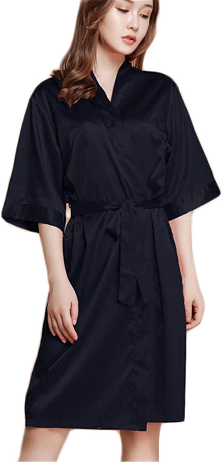 Price:$0.01 Soluo Women's Bathrobes Lightweight Robe Pure Colour Short Satin Kimono Sleepwear Soft V-Neck Cotton Nightwear at Amazon Women’s Clothing store