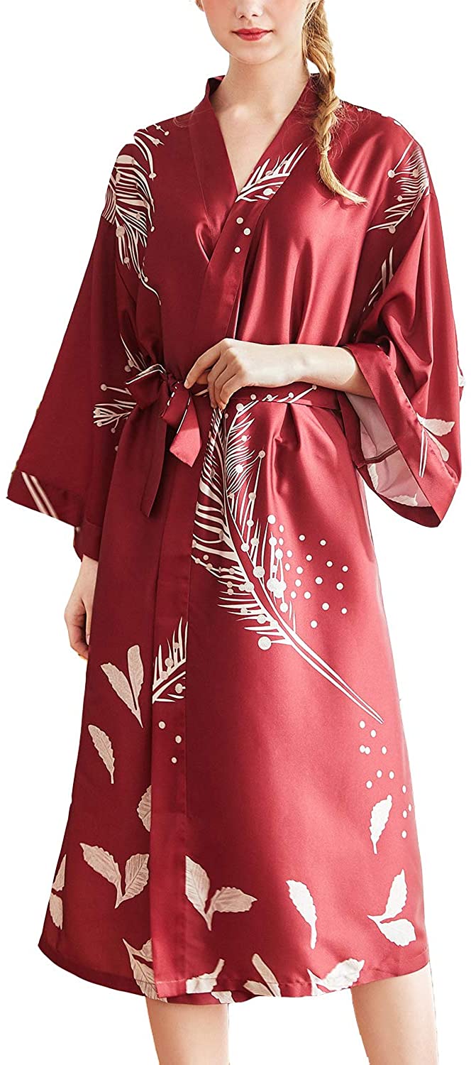 Price:$22.69 Lu's Chic Women's Satin Kimono Robe Long Silky Luxurious Nightgown Soft Spa Hotel Loungewear at Amazon Women’s Clothing store