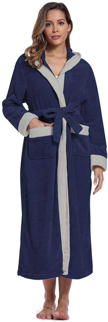 Price:$19.99 Foucome Women's Hooded Shawl Collar Bathrobe Spa Robe Plush Fleece Kimono Bathrobe Robe at Amazon Women’s Clothing store