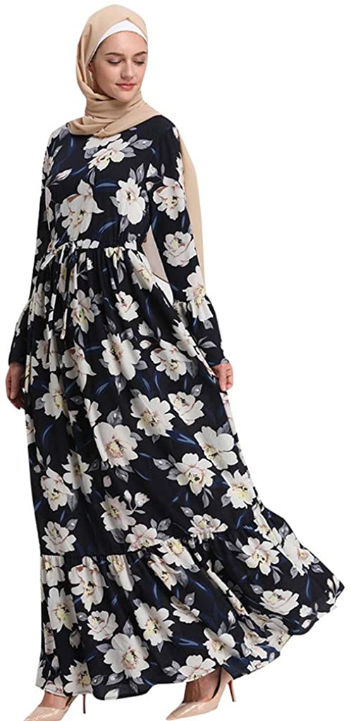 Price:$19.18 HomeMals Fashion Muslim Print Robe High-Waist Printed Abaya Summer Evening Gown Maxi at Amazon Women’s Clothing store