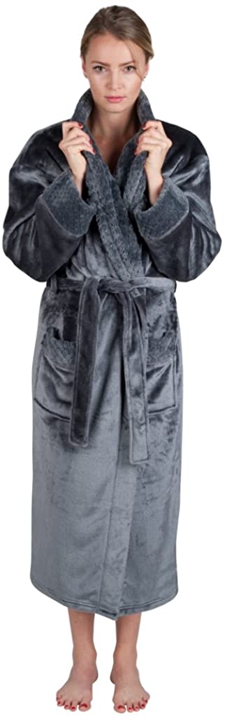 Price:$39.97 Women's 48" Spa Style Full Length Robe with Velvet Collar & Cuffs (3X Large, Shades of Gray) at Amazon Women’s Clothing store