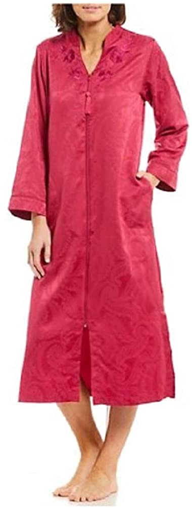Price:$69.99 Miss Elaine Vented Floral Zip Kimono Nightgown (Cranberry Red, Small) at Amazon Women’s Clothing store